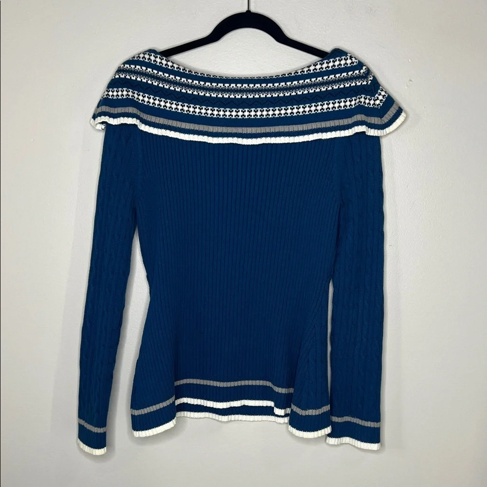 Gitano Contour Cable Knit Off shoulder Blue Sweater size Medium